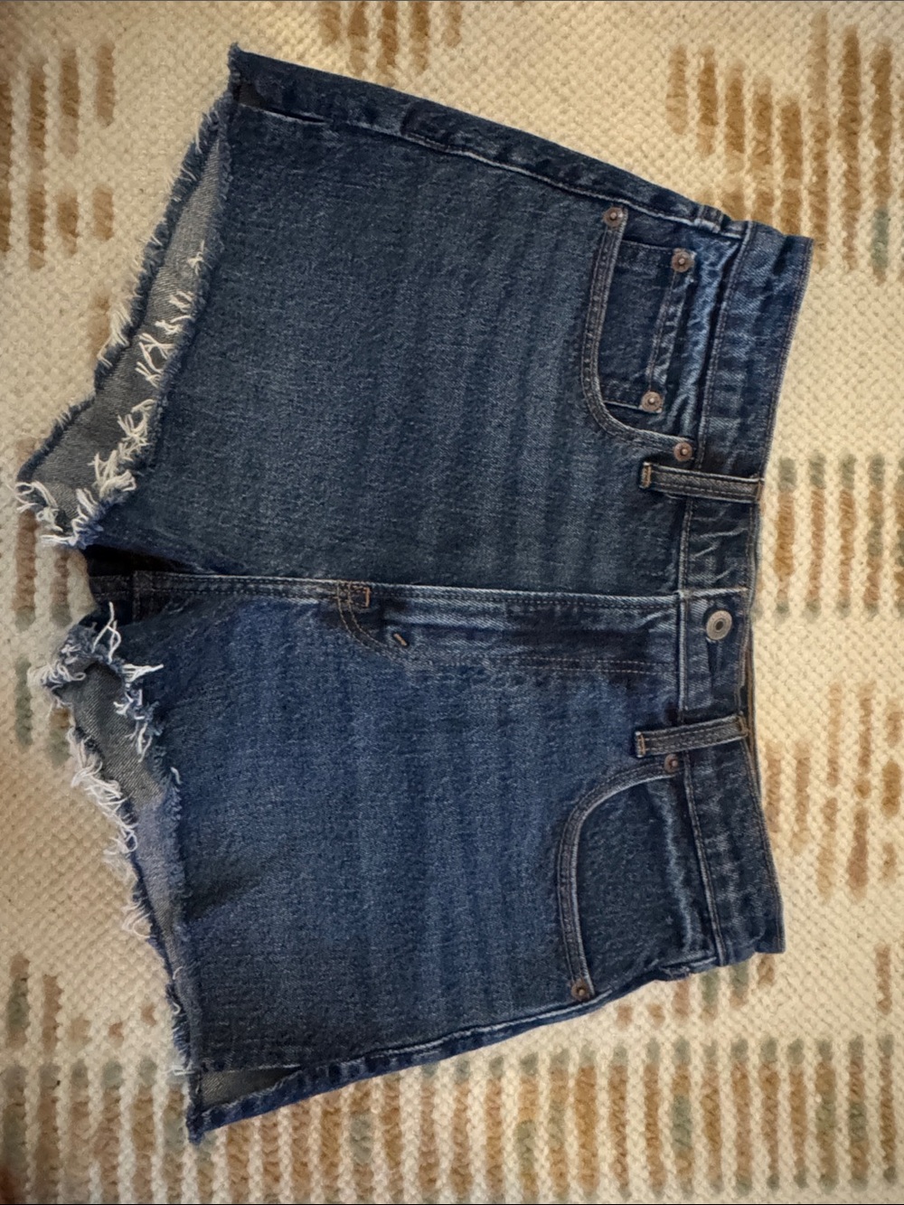 Abercrombie & Fitch Dark Blue Distressed Denim Jean Shorts